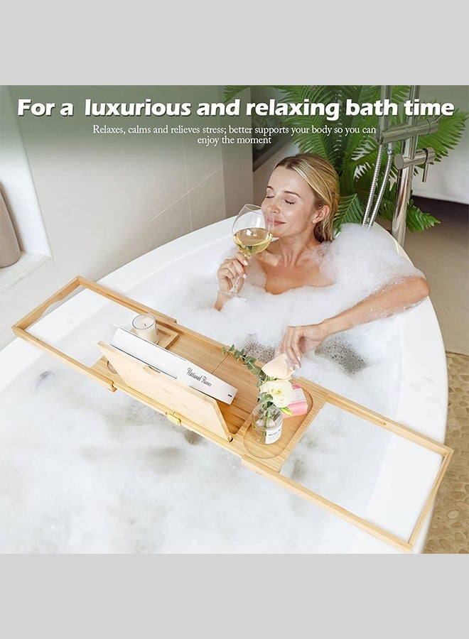Home Care Home Care Bamboo Bathtub Tray – Adjustable & Expandable with Book, Tablet Holder, and Wine Glass Slot (Brown)  - Image 4