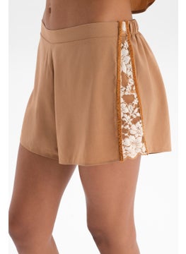 dagi Brown Velvet Ribbon Detailed Lace Garnish Woven Shorts  - Image 3