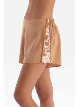 dagi Brown Velvet Ribbon Detailed Lace Garnish Woven Shorts  - Image 4