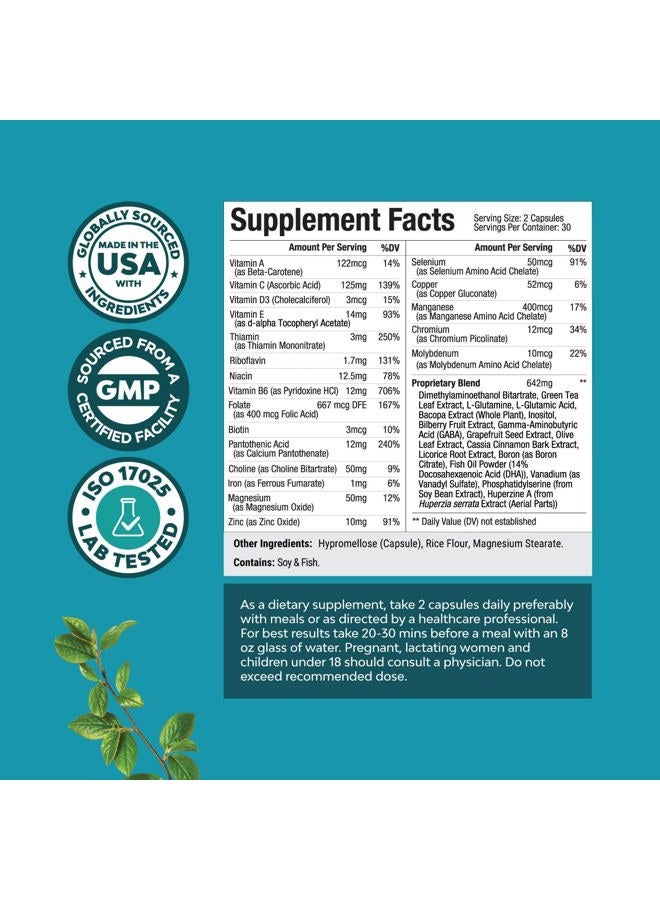 Natures Design Advanced Nootropics Brain Support Supplement - Synergetic Mental Energy and Focus Supplement with Brain Vitamins for Cognitive Enhancement - Mind and Memory Supplement for Brain Health (30 Servings) - Image 2