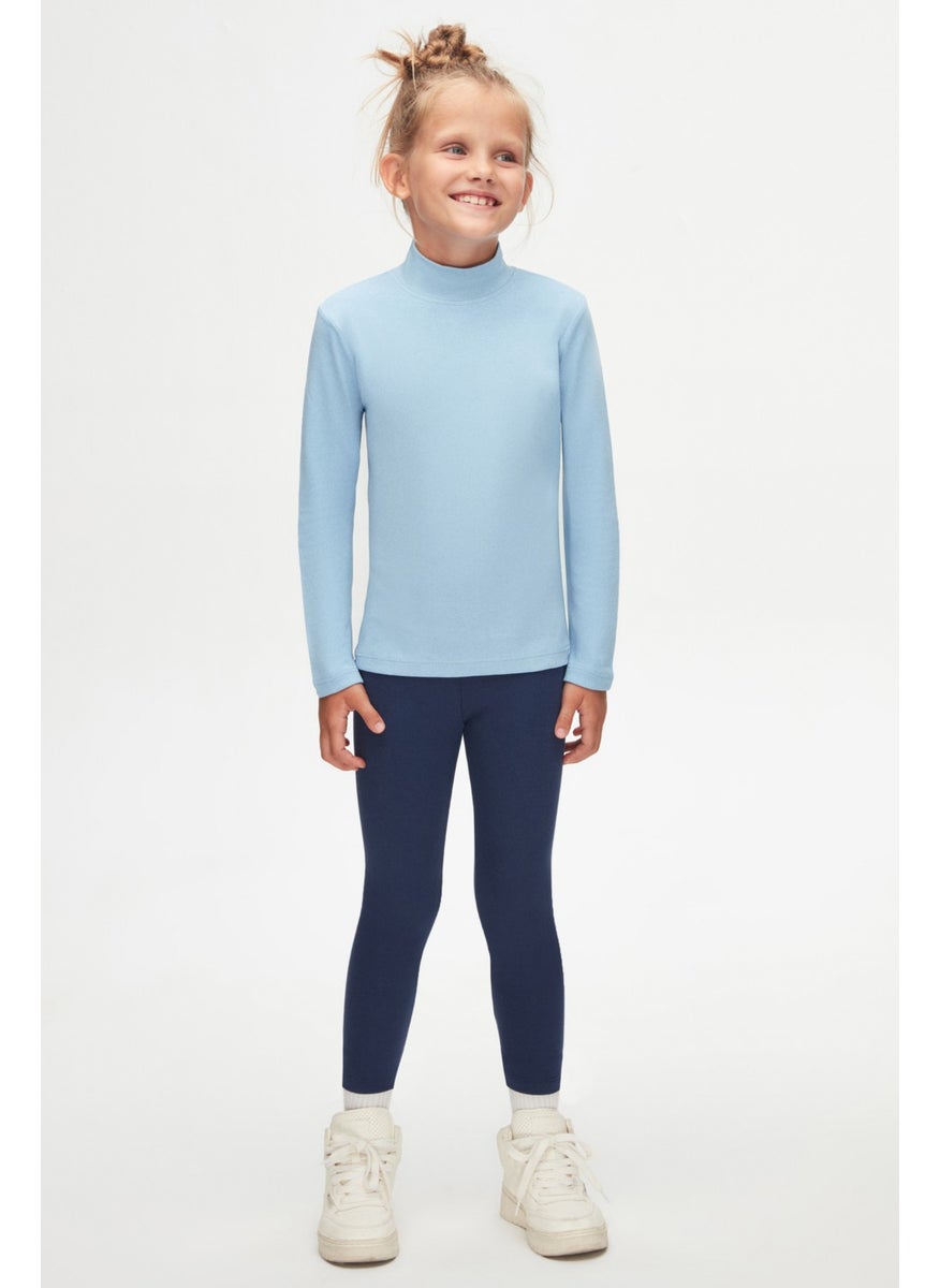 Lovetti Dark Blue Basic Winter Half Turtleneck Long Sleeve Girls T-Shirt  - Image 1
