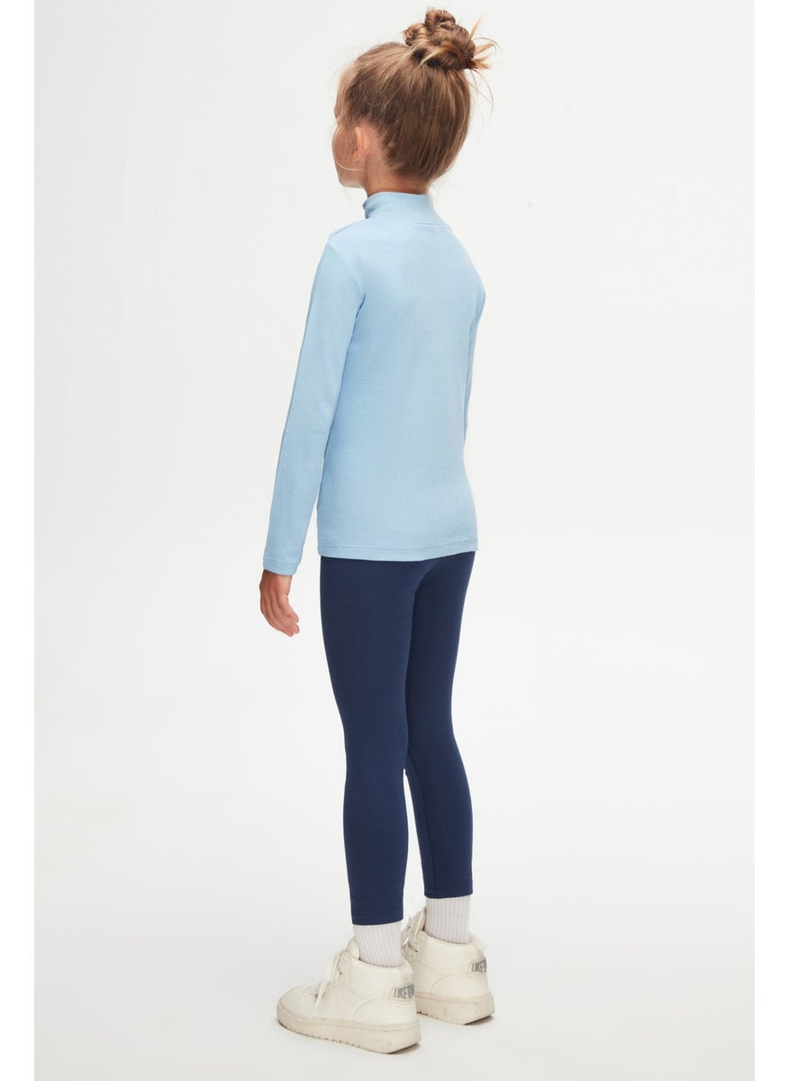 Lovetti Dark Blue Basic Winter Half Turtleneck Long Sleeve Girls T-Shirt  - Image 5