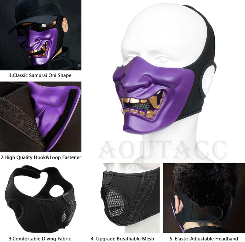 Aoutacc Airsoft Half Face Masks, Evil Demon Monster Kabuki Samurai Hannya Oni Half Face Protective Masks Masquerade Ball, Party, Halloween, Cs War Game - Image 5