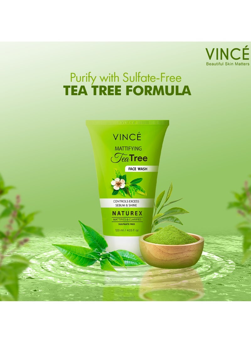 فينس غسول الوجه بشجرة الشاي – خصائص مضادة للبكتيريا – يزيل حب الشباب، ويتحكم في الزيوت، ويزيل العيوب، وينقي البشرة – تنظيف عميق لبشرة منتعشة ومتوهجة – خالٍ من الكبريتات، 120 مل - Image 2