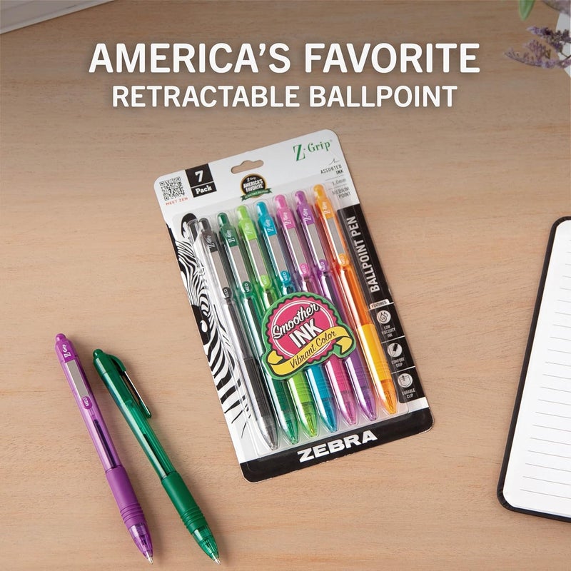 Zebra Pen Z-Grip Retractable Ballpoint Pen Set - 7 Assorted Fashion Colors, Medium Point 1.0mm - Image 2