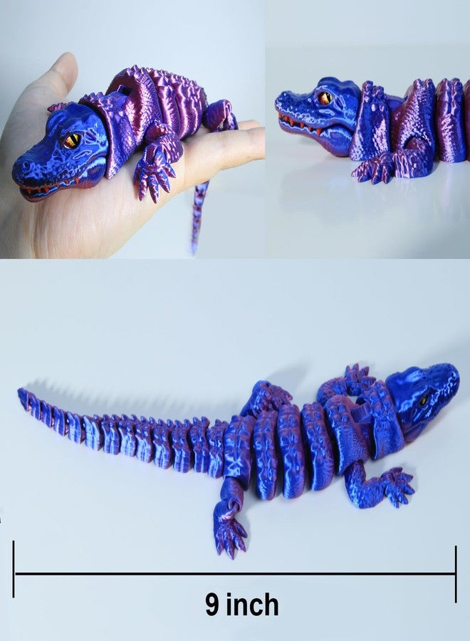 coonoe 3D Printed Articulated Crocodile - Opening Mouth and Glass Eyes - Flexible Joint Animal Models - Surprise Gifts for Fidget Enthusiasts - Purple and Blue - Image 4
