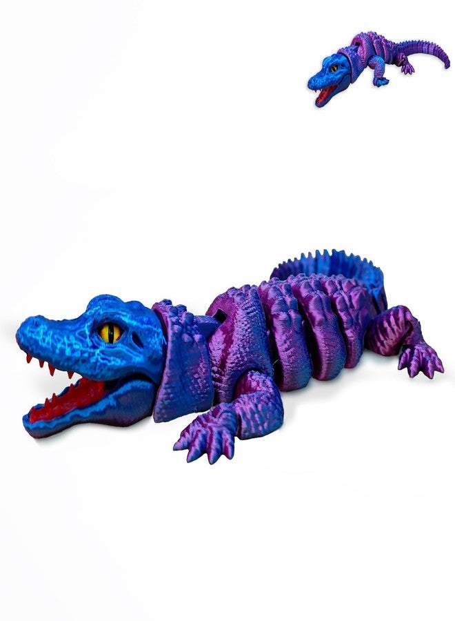 coonoe 3D Printed Articulated Crocodile - Opening Mouth and Glass Eyes - Flexible Joint Animal Models - Surprise Gifts for Fidget Enthusiasts - Purple and Blue - Image 1