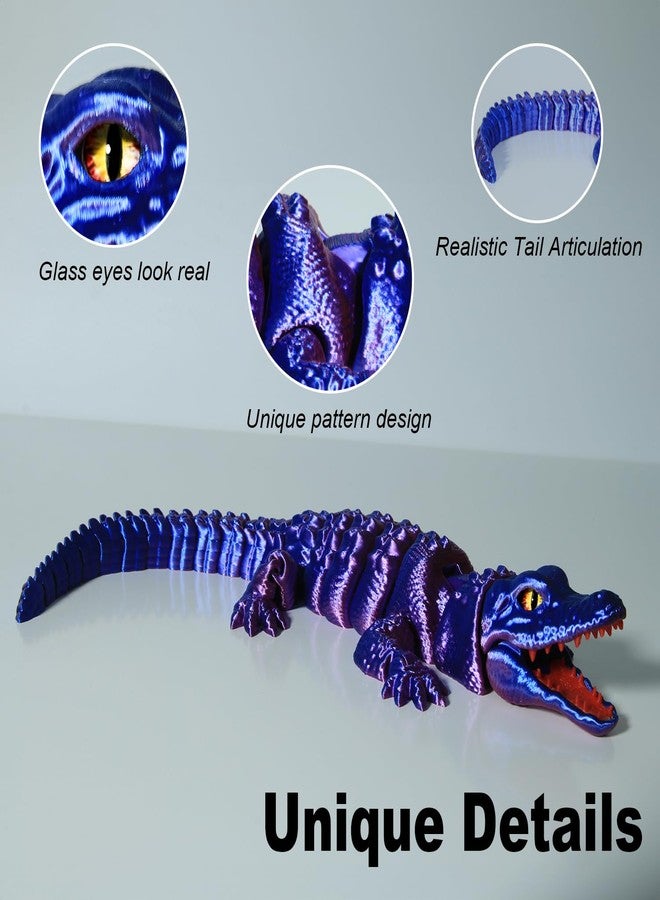coonoe 3D Printed Articulated Crocodile - Opening Mouth and Glass Eyes - Flexible Joint Animal Models - Surprise Gifts for Fidget Enthusiasts - Purple and Blue - Image 3