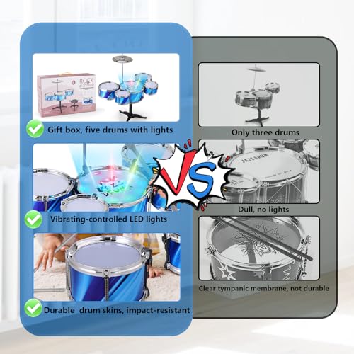 PaLeyFer Kids Drum Set for Toddlers 15Piece Drum Set for Kids Age 35 Musical Toys for Boys Girls Birthday for Kids Drum Kit Instrument for Beginner Music Practice w 4 Lights - Image 5