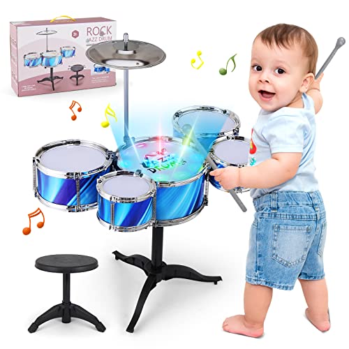 PaLeyFer Kids Drum Set for Toddlers 15Piece Drum Set for Kids Age 35 Musical Toys for Boys Girls Birthday for Kids Drum Kit Instrument for Beginner Music Practice w 4 Lights - Image 1