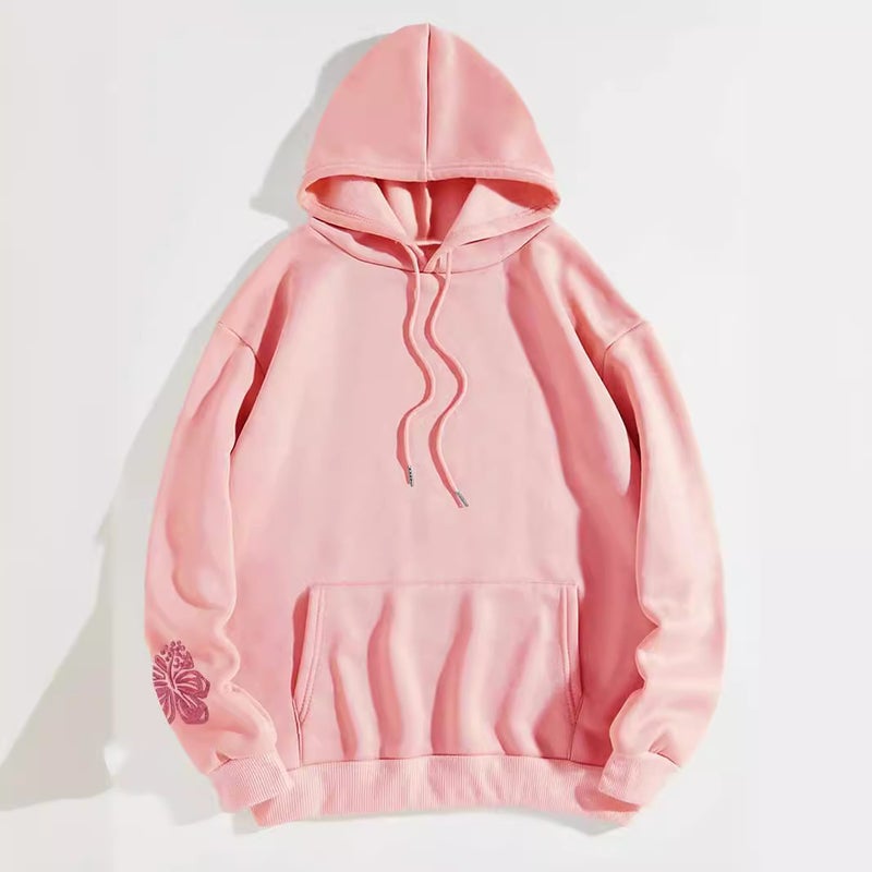 Foreign Trade Womens Fleece-lined Sweatshirt Palm Printed Kangaroo Pocket Drawstring Printed Hoodie Sky blue - Image 4