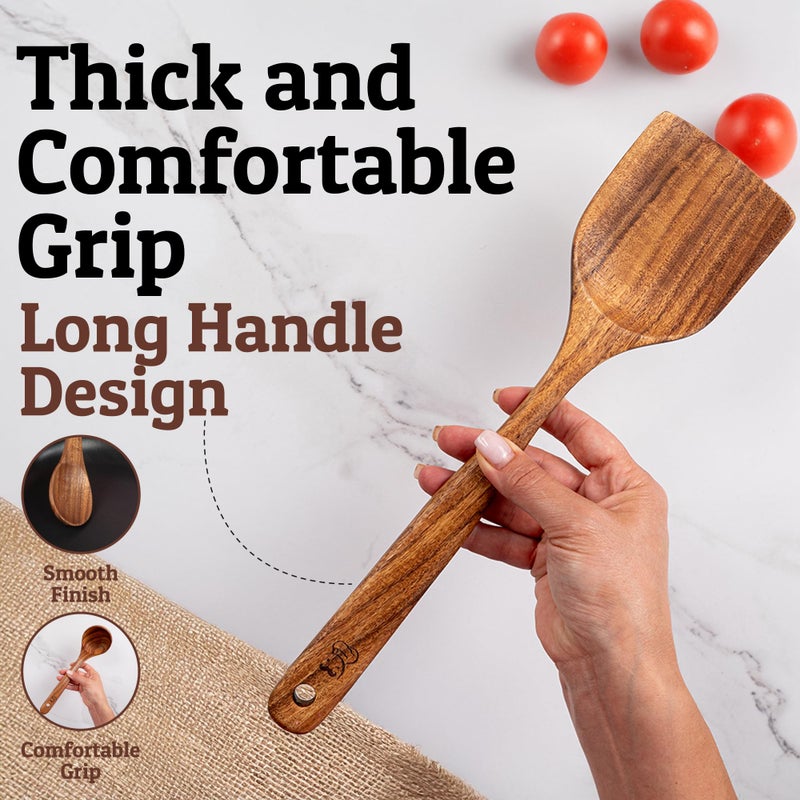Priority Chef PriorityChef Wooden Spoons for Cooking, Premium 6pc Teak Wood Utensil Set with Hanging Hooks - Image 3