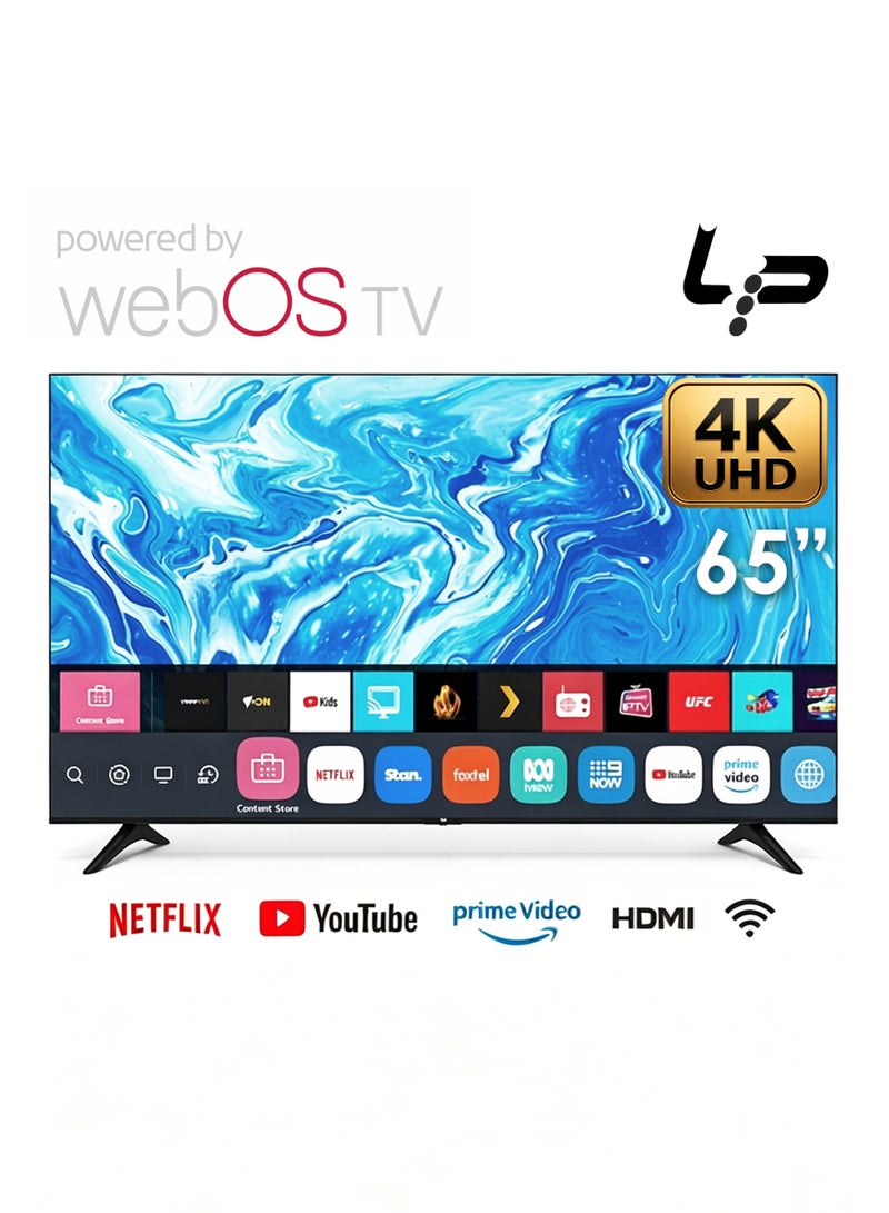 LP 65 Inch 4K UHD Smart LED TV | WebOS, Frameless, Premium DLED Panel, Wi-Fi, 3 HDMI, 2 USB, RJ45, DVB-T2, 3840x2160 Resolution, 178° View, Slim Design | Built-In Apps (Netflix, YouTube, Prime Video, Plex) - Image 1