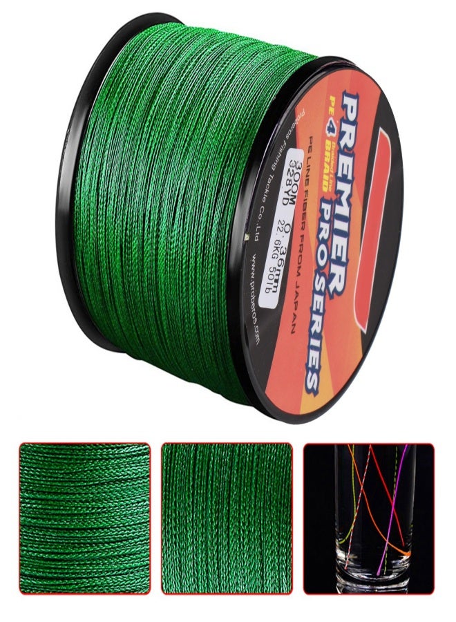 Proberos 5.0/50LB Fishing Wire Abrasion Resistant Fishing Tape 4 Stranded Braided PE Fishing Line for Seawater Freshwater 300m Green - Image 3