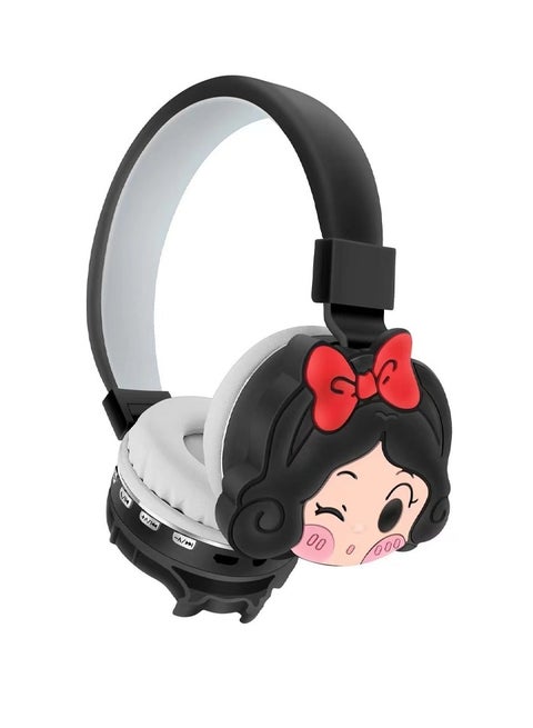 Snow White Wireless Bluetooth Headphones for Kids – High-Definition Sound, 400mAh Battery, 18-Hour Playtime, Built-in Microphone, Volume Control, 3.5mm Connector, 40mm Driver Unit, Black