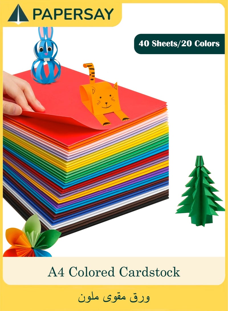 PAPERSAY 40 Sheets A4 Colored Cardstock, 20 Assorted Color, 250gsm Thick Paper ,Origami Paper Cutting Making DIY Arts - Can Be Used for Drawing Writing Doodling - Image 1