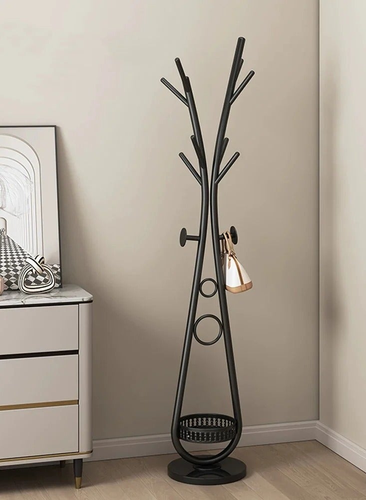 SHEE ONE Modern Sculptural Coat Rack by SHEE ONE | Rust-Resistant Metal Clothes & Coat Hanger with Multiple Hooks | Stable Round Base & Smart Bottom Storage | Ideal for Entryways & Small Rooms | Available in Multiple Elegant Colors | Dimensions: 172×30×30 cm | Black Color - Image 2