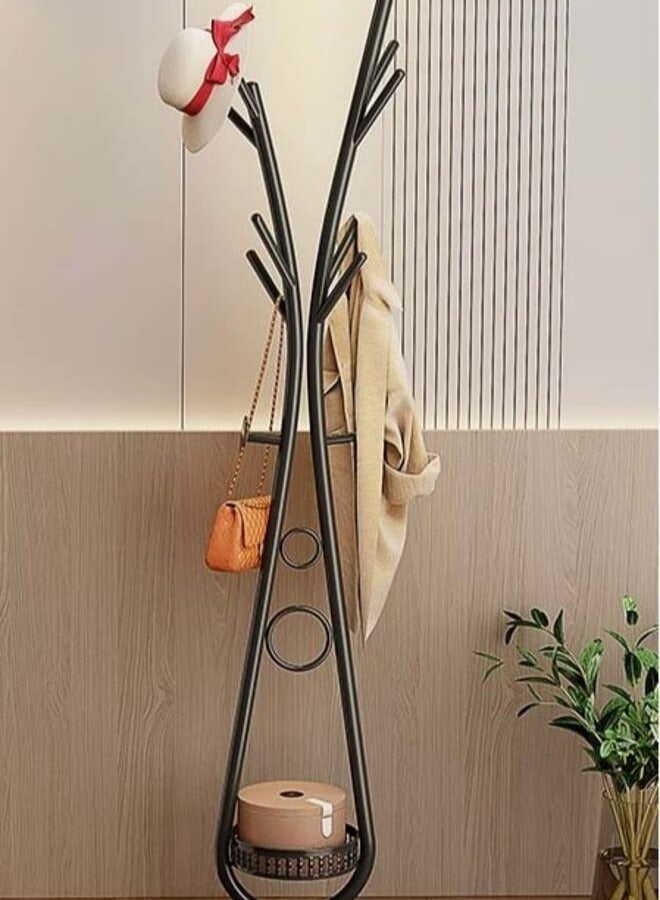 SHEE ONE Modern Sculptural Coat Rack by SHEE ONE | Rust-Resistant Metal Clothes & Coat Hanger with Multiple Hooks | Stable Round Base & Smart Bottom Storage | Ideal for Entryways & Small Rooms | Available in Multiple Elegant Colors | Dimensions: 172×30×30 cm | Black Color - Image 3