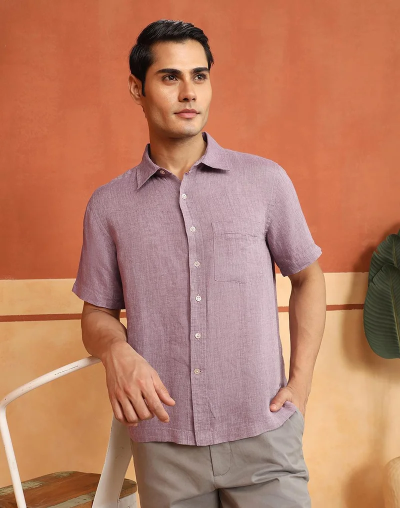 فاب انديا Purple Linen Bush Shirt
