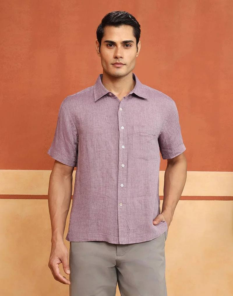 فاب انديا Purple Linen Bush Shirt