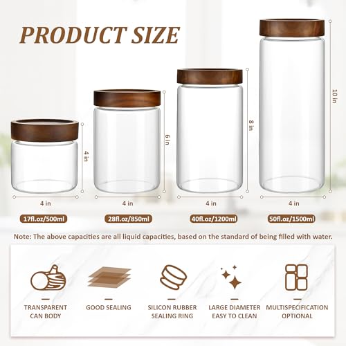 MOLADRI 3 Pack 40 fl oz/1200 ml Clear Glass Storage Canister with Airtight Wooden Screw On Lid, Large Tall Decorative Glass Container Jar Set for Coffee, Nut, Tea, Candy, Cookie, Cereal, Sugar, Flour - Image 3