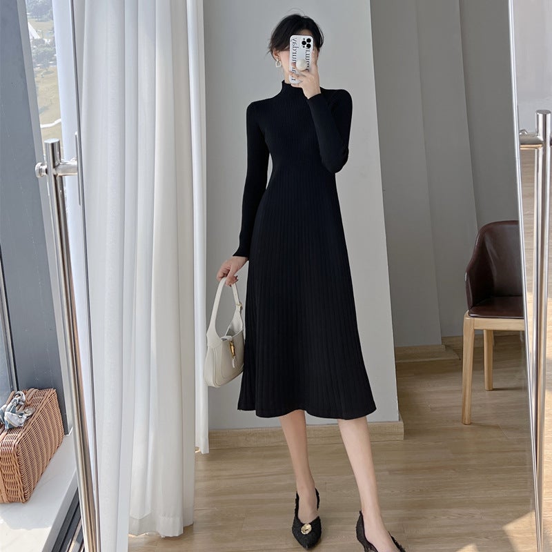 Autumn Winter Elegant Coat-Length Sweater Dress Green - Image 5