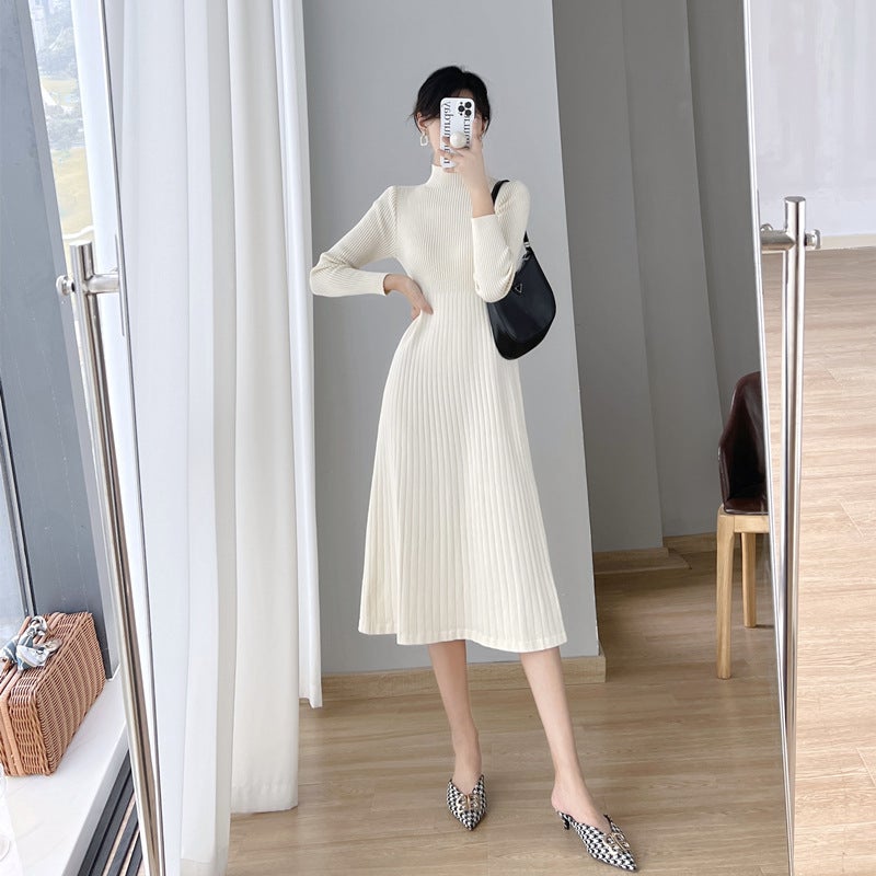 Autumn Winter Elegant Coat-Length Sweater Dress Green - Image 2
