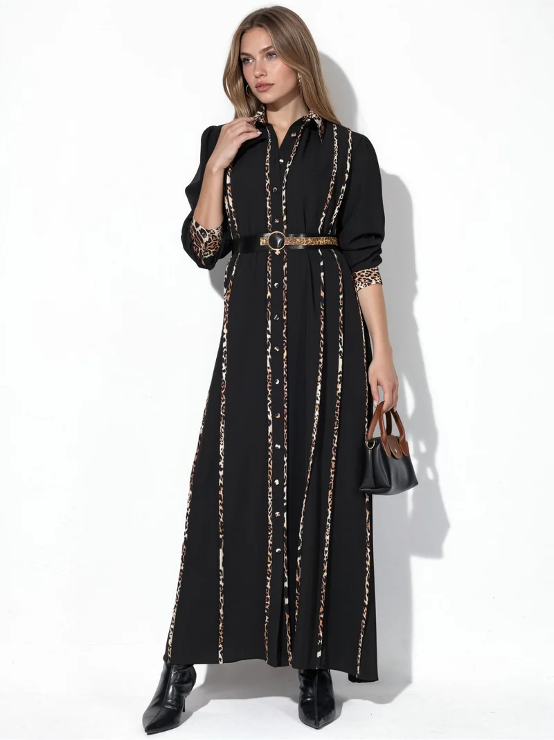 Jennyfer Leopard Print Maxi Shirt Dress