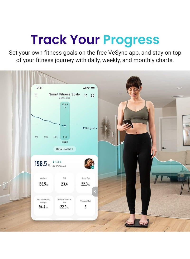 Generic Smart Scale C1 with Bluetooth, Body Fat Scale, Wireless Digital Bathroom Scale, 12 Measurements, Weight/Body Fat/BMI, Fitness Body Composition Analysis, Black/White, lbs/kg  - Image 3