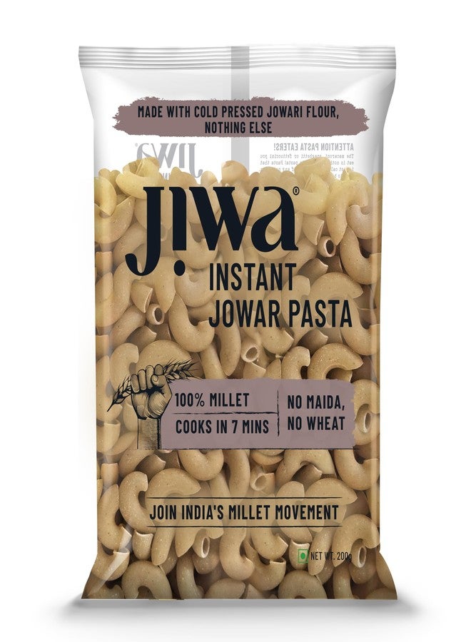 JIWA healthy by nature Instant Jowar Pasta, 100% Millet, Macaroni, Gluten Free, Easy and Ready to Cook, No Maida, No Atta, Wheat Free, Healthy Nutrition Pasta, 200g - Image 1