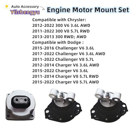 Yllshengyu 3pcs Engine Motor & Transmission Mount Kit for 2011-2022 Charger/Challenger/Chrysler 300 3.6L V6/5.7L V8 Replacement A5388 A5522 3162 3262 - Image 2