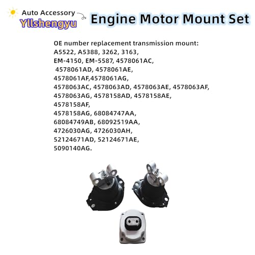 Yllshengyu 3pcs Engine Motor & Transmission Mount Kit for 2011-2022 Charger/Challenger/Chrysler 300 3.6L V6/5.7L V8 Replacement A5388 A5522 3162 3262 - Image 3