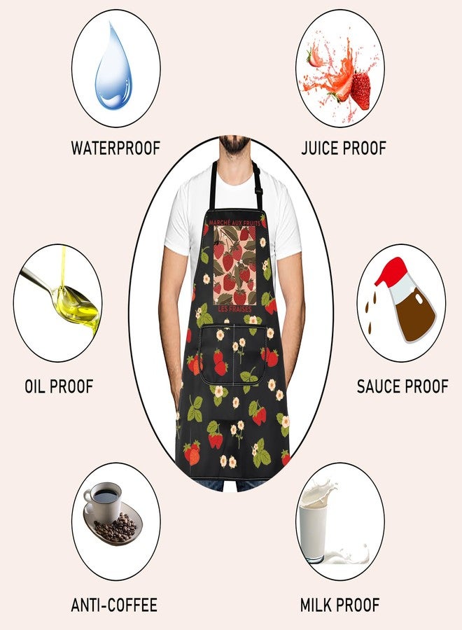 LEVLO Strawberry Fruit Gift Marché Aux Fruits Les Fraises Kitchen Apron Women Strawberry Themed Gift (FRAISES) - Image 3