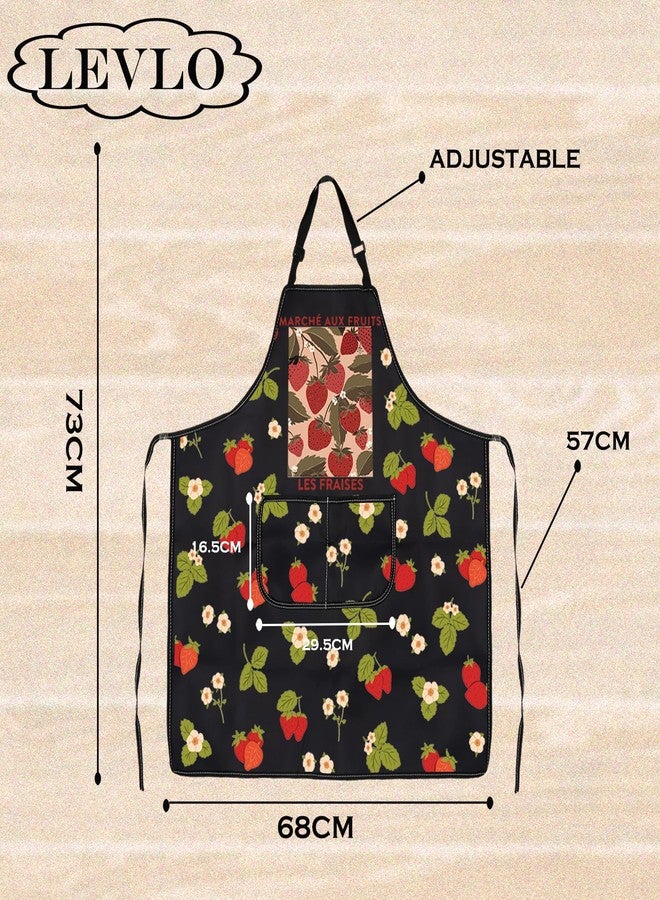 LEVLO Strawberry Fruit Gift Marché Aux Fruits Les Fraises Kitchen Apron Women Strawberry Themed Gift (FRAISES) - Image 2