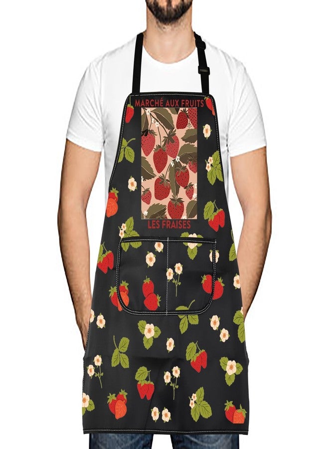 LEVLO Strawberry Fruit Gift Marché Aux Fruits Les Fraises Kitchen Apron Women Strawberry Themed Gift (FRAISES) - Image 1