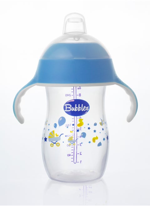 Bubbles Baby Cup and Feeding Bottle 2 in 1 280ml Blue