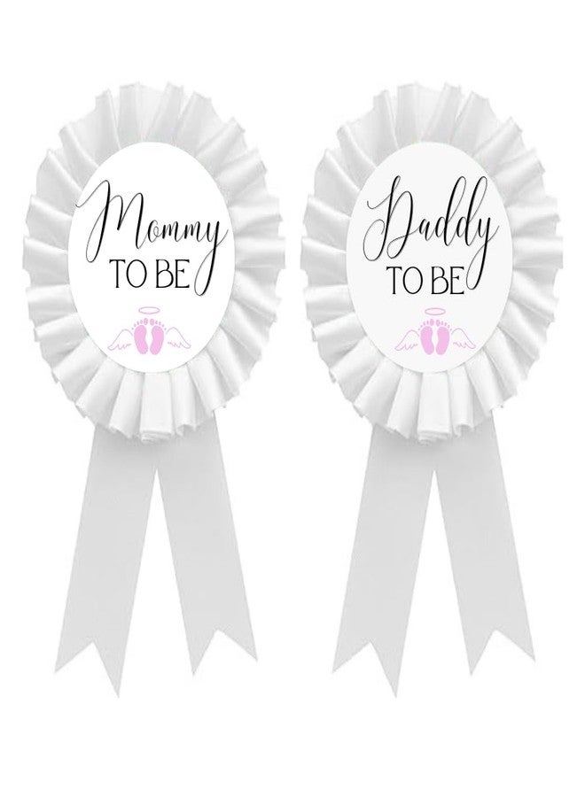 PATICARRY Pink Baby Footprints Theme Mom to Be & Daddy to Be Tinplate Badge Pins for Baby Shower Decorations, Welcome Baby Girl, Baby Shower Button New Dad for Gender Reveals Party, Baby Celebration - Image 1