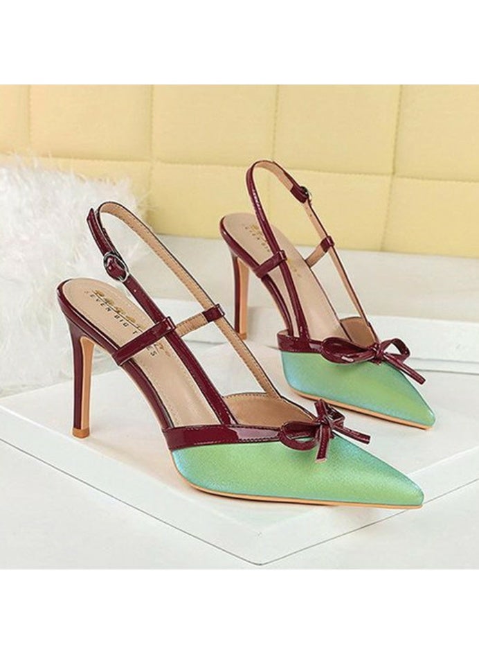 بيج تري مضخات إصبع القدم المغلقة للنساء الكعب العالي مع الديكور القوس الأخضر / الأحمر 9 سم - Image 2