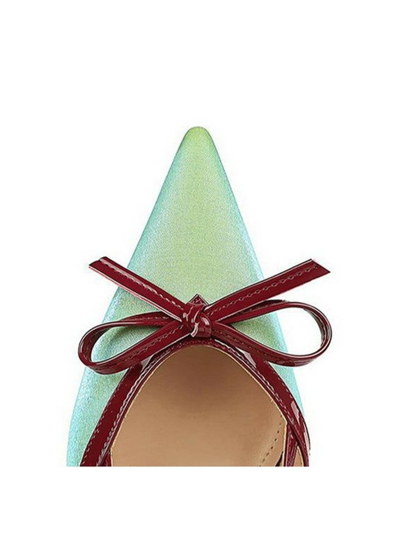 بيج تري مضخات إصبع القدم المغلقة للنساء الكعب العالي مع الديكور القوس الأخضر / الأحمر 9 سم - Image 3