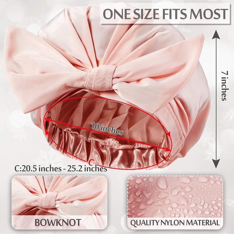 ChicAbode 4 Pcs Shower Caps for Women Girls, Waterproof Reusable Shower Hair Caps, Elastic Hem Shower Caps for Long, Short and Curly Hair, Fashion Bowknot Silky Satin Shower Hat(Dots Pattern, Chic Color) - Image 2