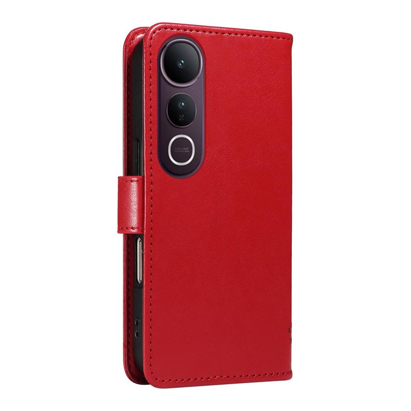 HuHa Case Cover For vivo V50 Lite 5G Global Tree & Cat Embossed Pattern Flip Leather Phone Case(Red) - Image 3