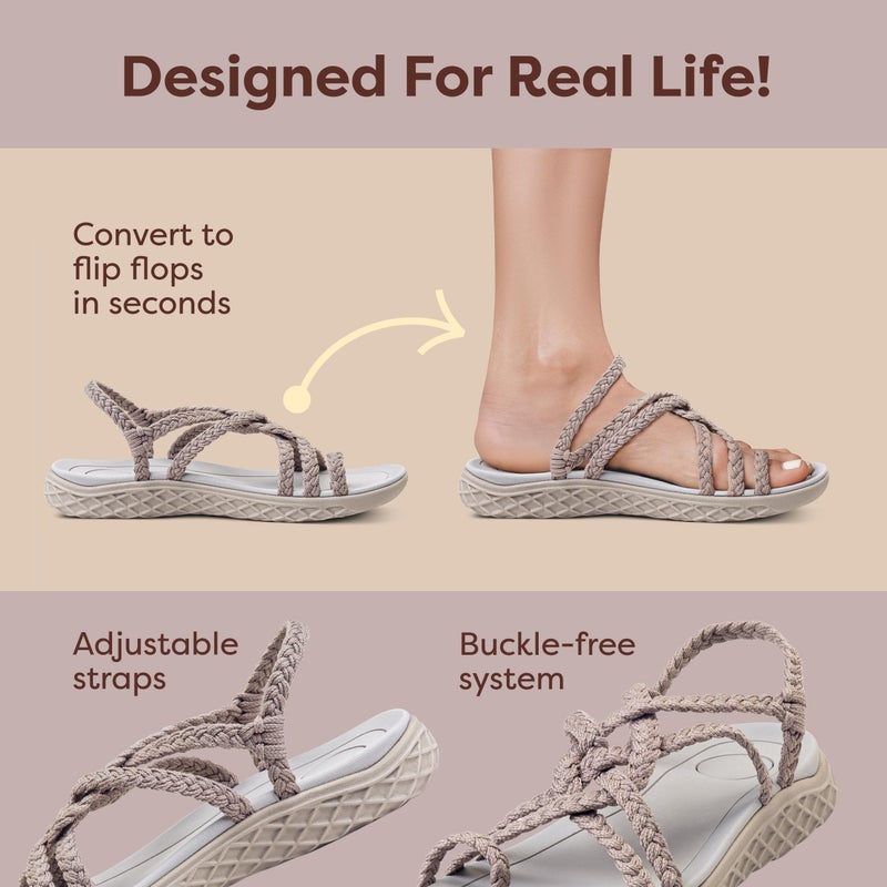 Plaka Explore Walking and Hiking Sandals for Women | Comfortable Summer Sandal with Arch Support | Waterproof Comfy Sandals for Travel, Beach or Poolside | Brazilian Sand | size 7 - Image 4