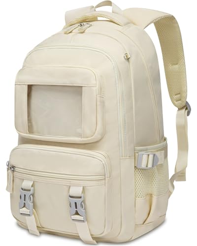 FOKDUVB Kids School Backpack for Girls Ages 68 810 1012 1214 Elementary Middle School Book Bags with Laptop Compartment for Teens Teenagers Girls Mochilas Escolares para Nias Beige Solid - Image 1