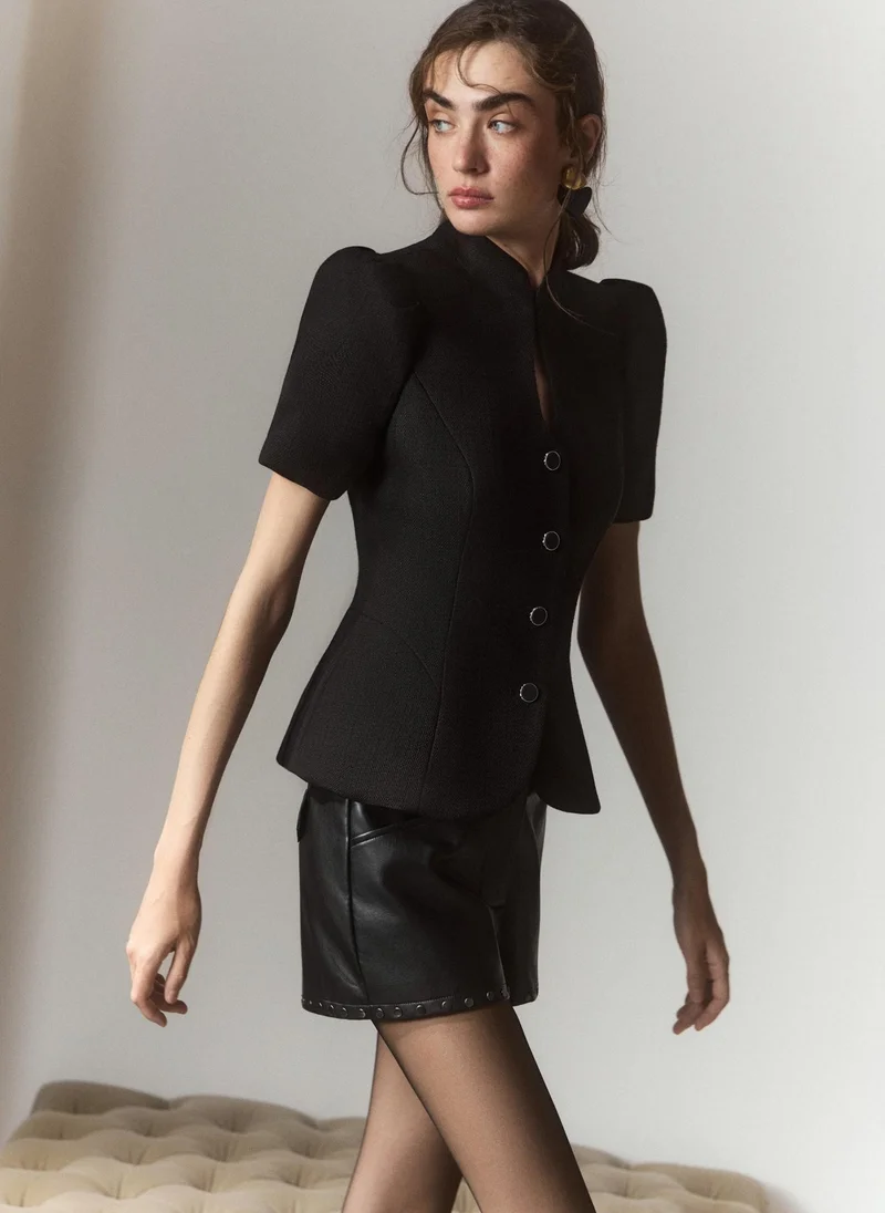 Lichi  Textured fabric jacket with voluminous short sleeves for Women | Best Price UAE