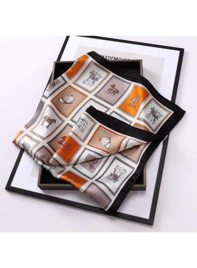 Ucanbe 70×70cm Luxury Faux Silk Scarf for Women Fashion Versatile Office Square Scarf Vintage Printed Neck Scarf - Image 1