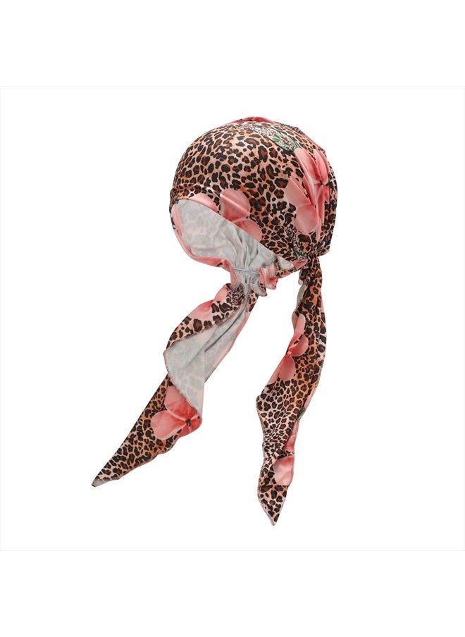 ZLYC Chemo Headwear Pre Tied Head Scarf Headwraps Lightweight Turban Beanie Cap for Women (Leopard Flowers)  - Image 1