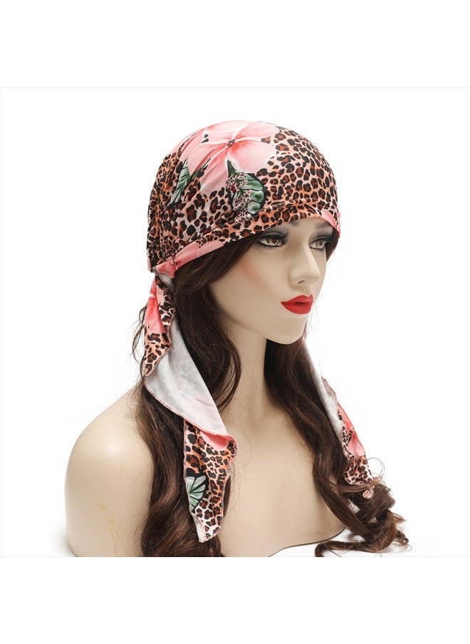 ZLYC Chemo Headwear Pre Tied Head Scarf Headwraps Lightweight Turban Beanie Cap for Women (Leopard Flowers)  - Image 2
