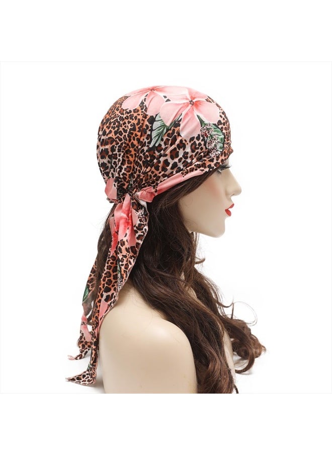 ZLYC Chemo Headwear Pre Tied Head Scarf Headwraps Lightweight Turban Beanie Cap for Women (Leopard Flowers)  - Image 3