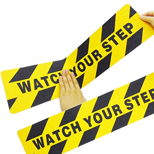 Grosun 5 Pieces Watch Your Step Warning Sticker Adhesive Tape Anti Slip Abrasive Tape for Workplace Safety Wet Floor Caution, 6 by 24 Inches (Black and Yellow) - Image 4