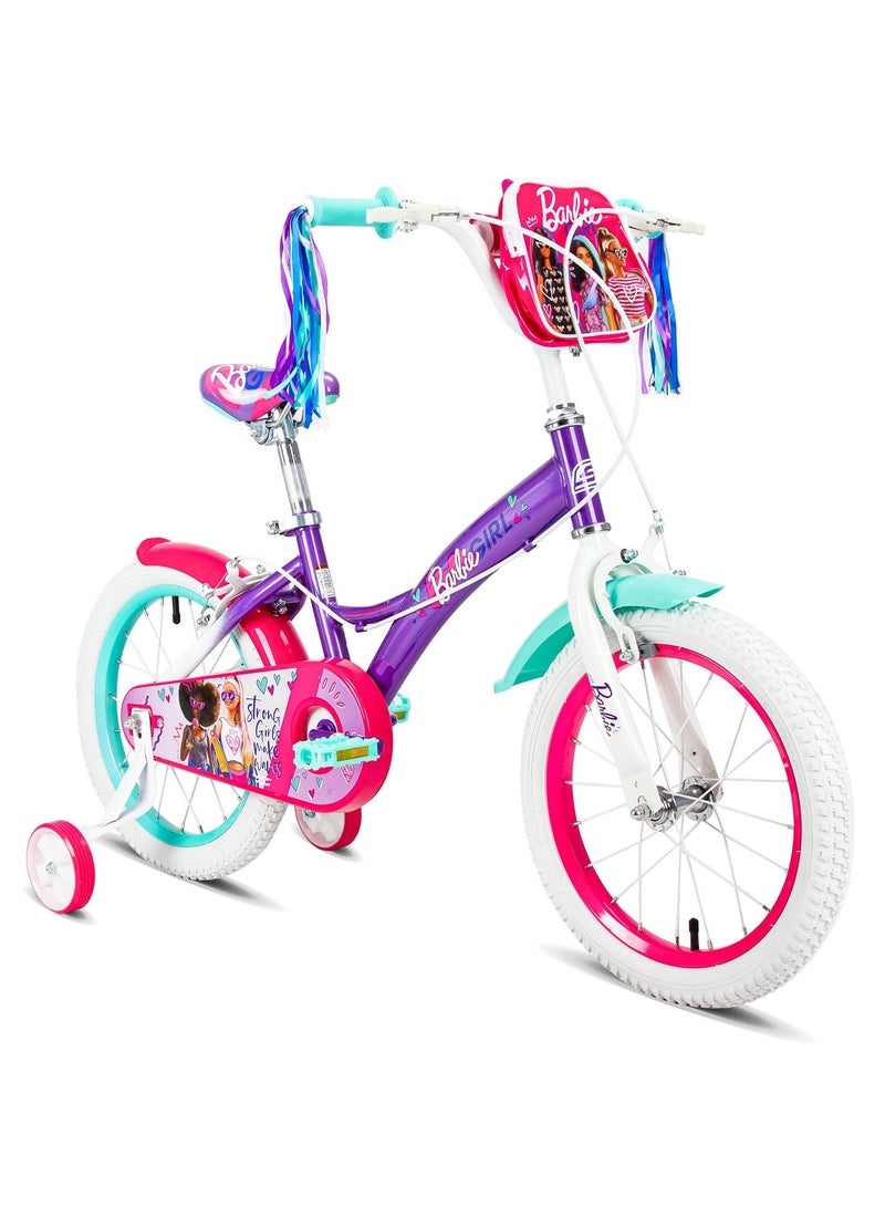 Spartan | 16" Barbie Girl Kids Bicycle Official Barbie Design, Removable Training Wheels, Adjustable Saddle, Front Basket, Rear Mudguard Ideal for Ages 47 Pink (SP-3190) | Pink - Image 1